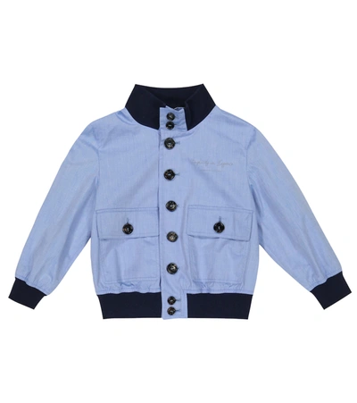 Brunello Cucinelli Kids' Cotton Bomber Jacket With Applied Sleeves In Cielo