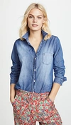 Frank & Eileen Long-sleeve Button-front Faded Denim Shirt In Blue