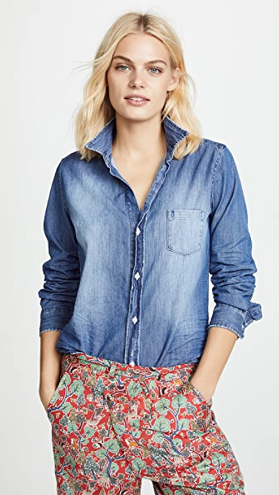 Frank & Eileen Long-sleeve Button-front Faded Denim Shirt In Distressed Vint