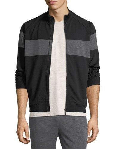 Zegna Sport Techmerino Stripe Zip Sweatshirt In Black Pattern