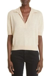 Khaite Jo Shrunken Stretch Cashmere Polo Sweater In Butterscotch