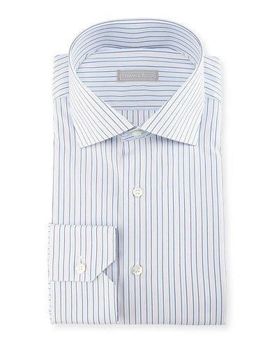 Stefano Ricci Double-stripe Cotton Dress Shirt In Blue