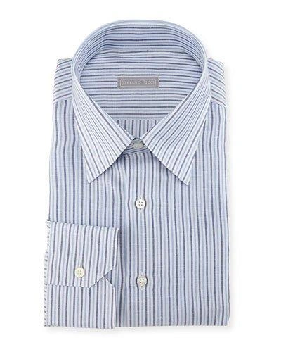 Stefano Ricci Thick-stripe Cotton/linen Dress Shirt In Dark Blue