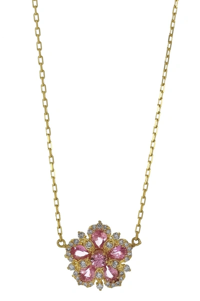 Tanya Farah Pink Sapphire And Diamond Flower Necklace In Gold