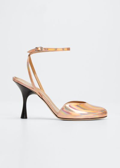 Loewe Iridescent Leather Ankle-strap Pumps In Rose Gold