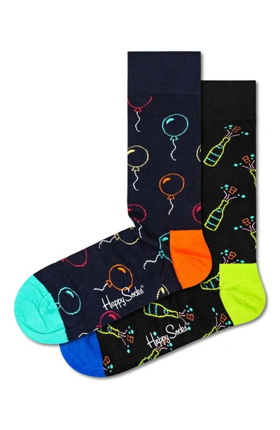Happy Socks You Did It Assorted 2-pack Cotton Blend Crew Socks Gift Box In Black