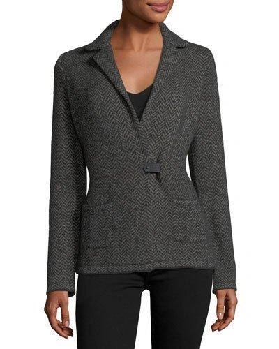 Loro Piana Giacca Herringbone Cashmere-silk Sweater Jacket In Gray