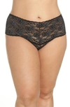 Hanky Panky Cross Dye Lace Retro Thong In Black/ Heather