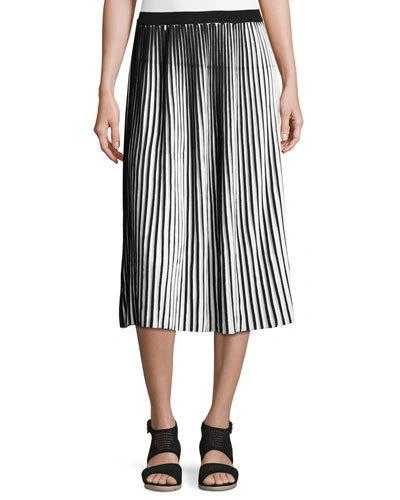 Lafayette 148 Striped Cotton Crepe Plisse Skirt, Black/white