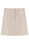 Courrèges Coated Stretch Cotton Miniskirt In Camel