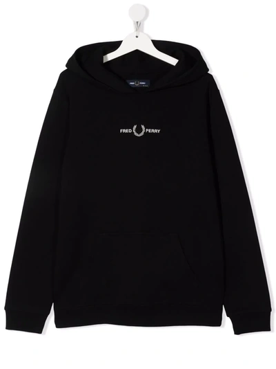 Fred Perry Teen Embroidered-logo Hoodie In Black