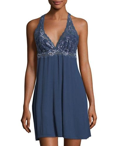 Fleur't Front Cross Over Lace Chemise In Dark Blue