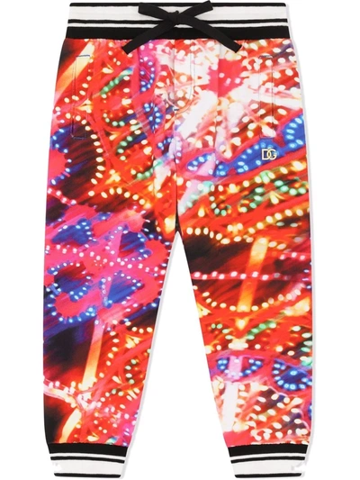 Dolce & Gabbana Kids' Jersey Jogging Pants With Illumination Print In Nero.