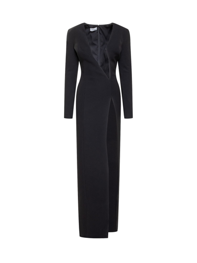 Monot Asymmetric V Neck Long Crepe Dress In Nero