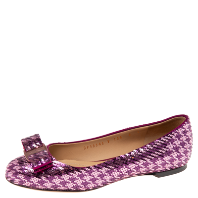 Pre-owned Ferragamo Purple Sequins Varina Ballet Flats Size 36.5