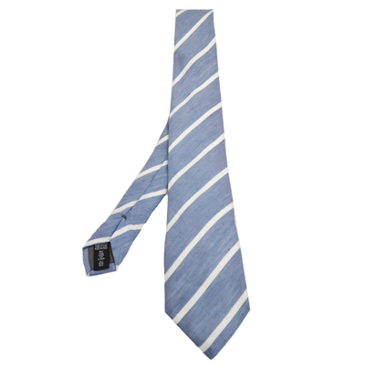 Pre-owned Emporio Armani Blue Striped Linen & Silk Tie