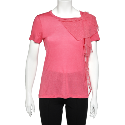 Pre-owned Red Valentino Pink Modal Knit Bow Detail T-shirt L
