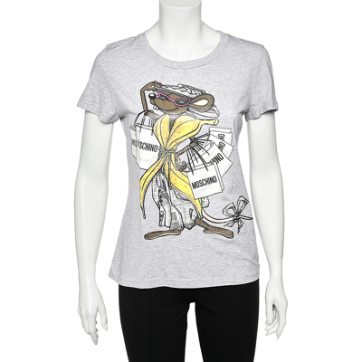 Pre-owned Moschino Grey Shopaholic Mouse Printed Cotton T-shirt L