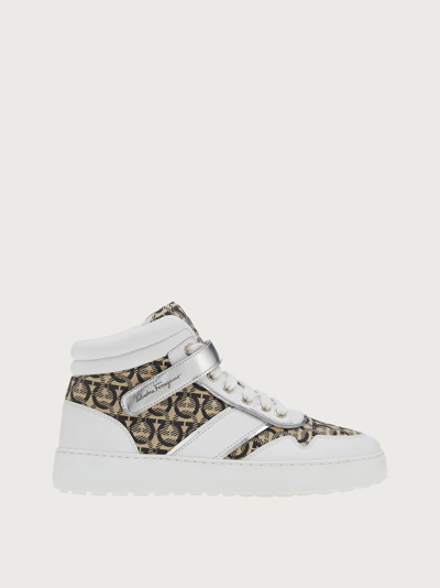 Ferragamo High Top Gancini Sneaker In White