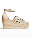 Tory Burch Basket-weave Leather Espadrille Wedge Sandals In White