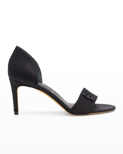 Something Bleu Ciara 2-piece Satin Sandals With Buttons In Nero