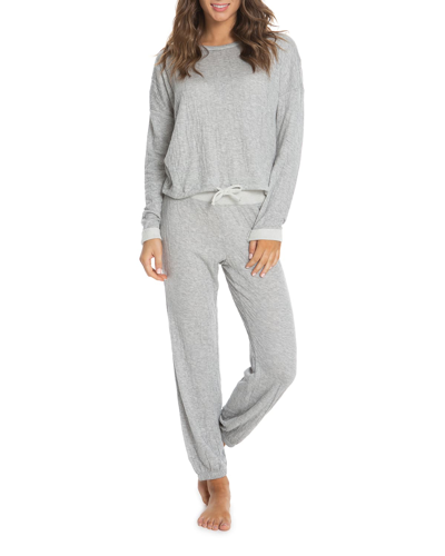 Barefoot Dreams Malibu Collection Crinkle Jersey Lounge Set In Gray Cream