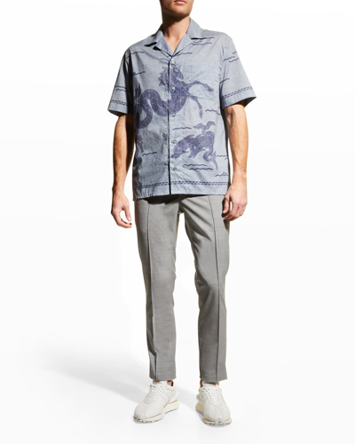 Brioni Men's Mosaic-print Cotton Sport Shirt In Navy Grey
