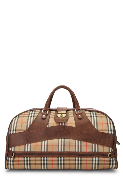 Pre-owned Burberry Beige Haymarket Check Canvas Weekender Xl