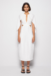 Inara Draped Linen Cap Sleeve Midi Dress Inara Linen Midi Dress In White