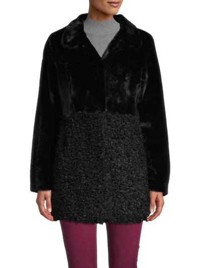 Belle Fare By Ming Yang Women's Toscana & Merino Faux Fur Car Coat In Black