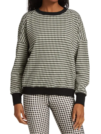Alice And Olivia Natalie Gingham French Cotton-blend Terry Sweatshirt In Gingham Black White