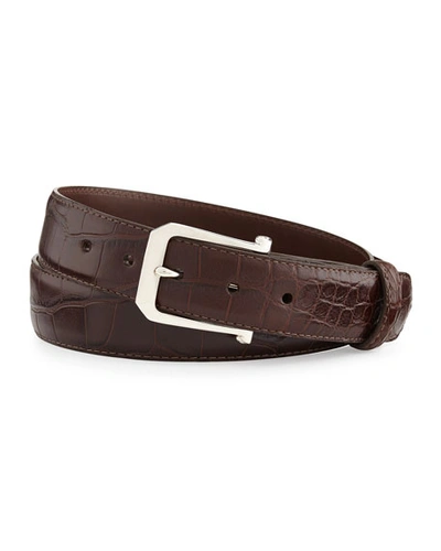 W. Kleinberg Matte Alligator Belt With "the Paisley" Buckle, Chocolate (made To Order)