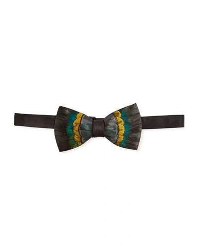 Brackish Bowties Multicolor Feather Bow Tie In Teal
