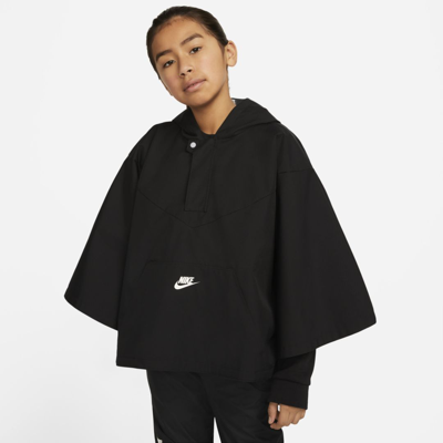 Nike Kids' Water Repellent Sports Pack Poncho Anorak In Black,black,white