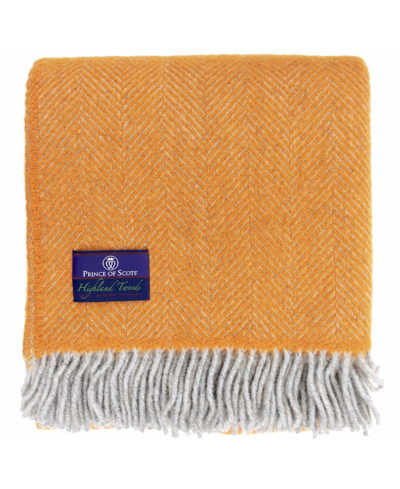Prince Of Scots Highland Tweed Herringbone Pure New Wool Throw In Orange