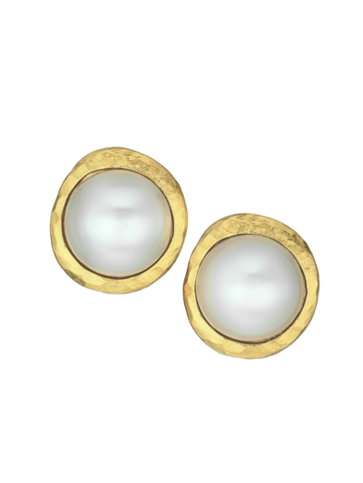 Kenneth Jay Lane Women's Satin Goldplated & Faux Pearl Cabochon Button Clip-on Earrings In White/gold
