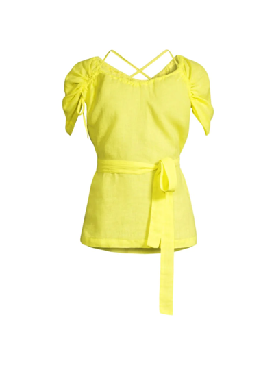 120% Lino Tie-waist Linen Shirt In Lime