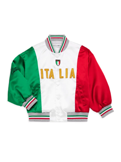 Dolce & Gabbana Kids' Little Boy's & Boy's Satin Italia Bomber Jacket In White