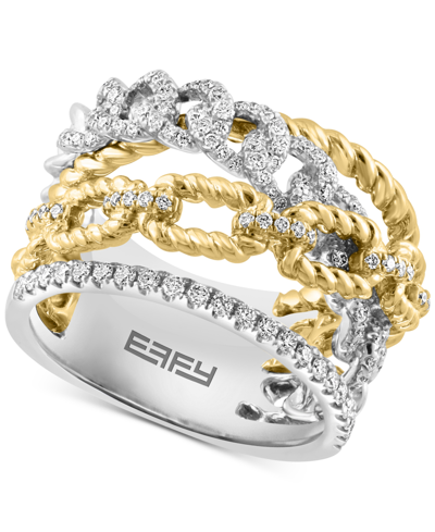 Effy Collection Effy Diamond & Rope Chain Openwork Statement Ring (5/8 Ct. T.w.) In 14k White And Yellow Gold In Two Tone