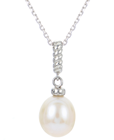 Macy's Cultured Freshwater Pearl (8mm) Twist Rope Pendant Necklace In Sterling Silver, 16" + 2" Extender