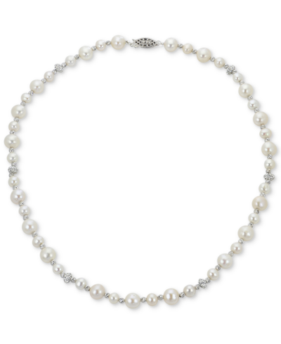 Macy's Cultured Freshwater Pearl (5-6mm & 8-9mm) & Crystal 18" Collar Necklace In Sterling Silver