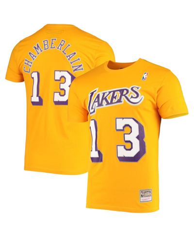 Mitchell & Ness Men's  Wilt Chamberlain Gold Los Angeles Lakers Hardwood Classics Stitch Name And Num