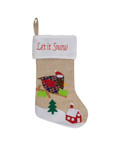 Northlight 19" Burlap Let It Snow Bird Christmas Stocking In Beige