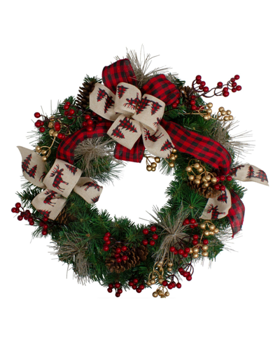 Northlight 24" Bows And Berries Unlit Artificial Christmas Wreaths In Green