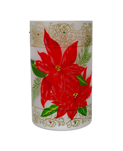 Northlight 10" Hand-painted Poinsettias And Flameless Glass Christmas Candle Holder In Red
