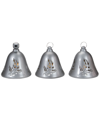 Northlight 6.5" Musical Lighted Bells Christmas Decorations, Set Of 3 In Silver-tone