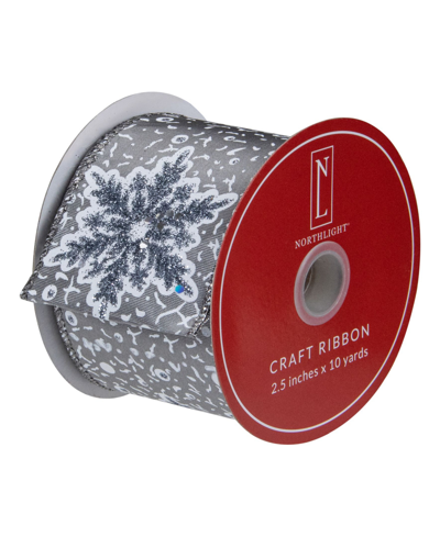 Northlight Snowflake Christmas Wired Craft Ribbon, 2.5" X 10 Yards In Gray