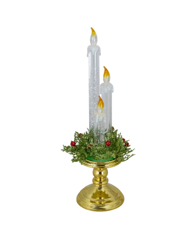 Northlight 14.5" Lighted Water Candle On A Base With Berries In Gold-tone