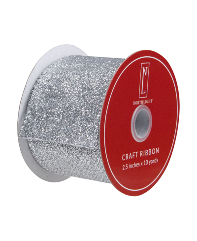 Northlight Glittered Christmas Wired Craft Ribbon, 2.5" X 10 Yards In Silver-tone