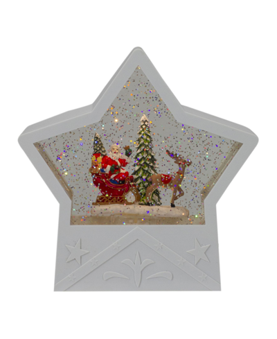 Northlight 7" Star Christmas Snow Globe With Santa In Sleigh In White